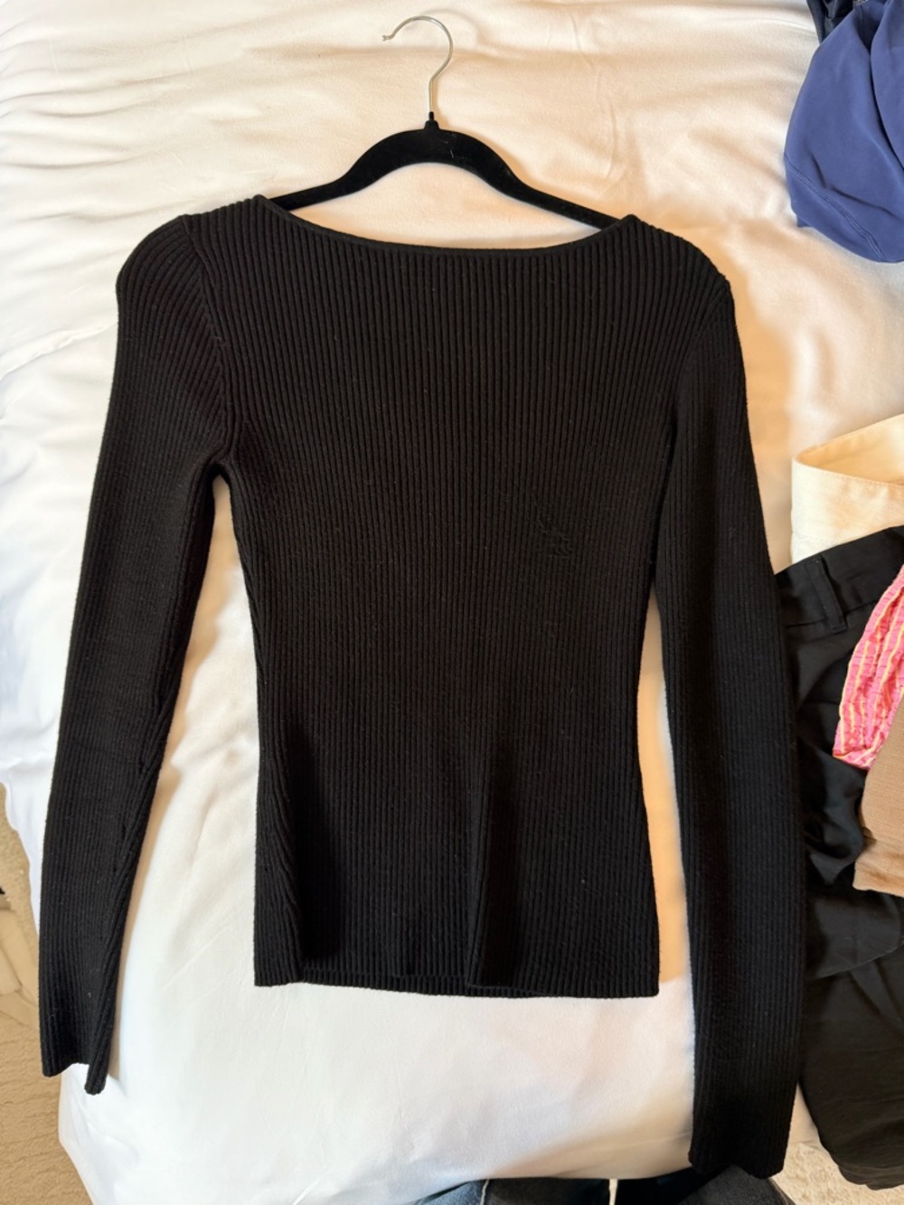 Ribbed Long Sleeve Knit Top - Black